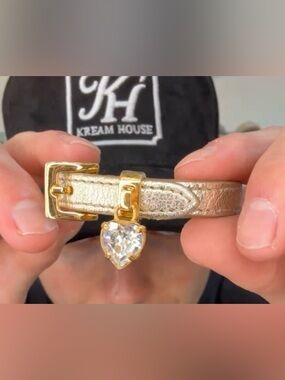 authentic MIU MIU Crystal Charm Leather Bracelet gold